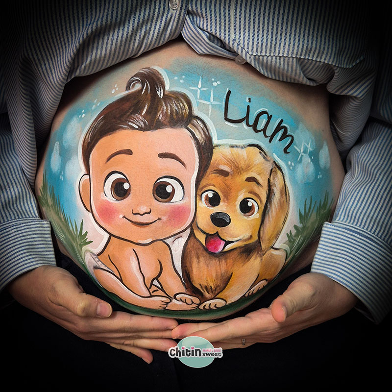 belly painting-mascota-perro-embarazada-ecografia-babyshower-elda-elche-alicante